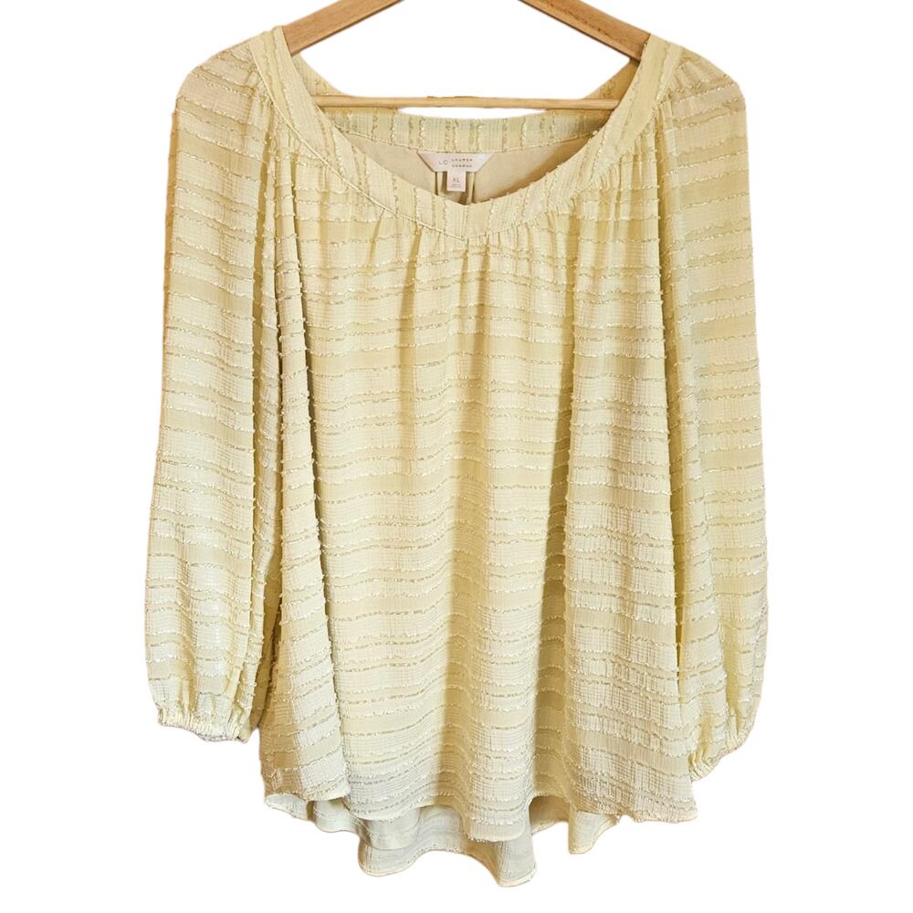 Lauren Conrad XL Pastel Yellow Eyelash Stripe Chiffon Long Sleeve Blouse Top